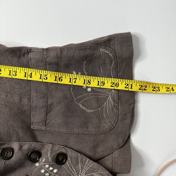 120% Lino Blazer Womens Medium 40 Brown Tan Embroidred Sport Jacket Linen - Picture 10 of 12